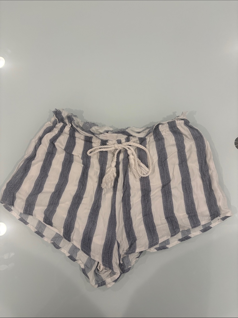 Striped Drawstring Women’s Shorts - White & Navy lined